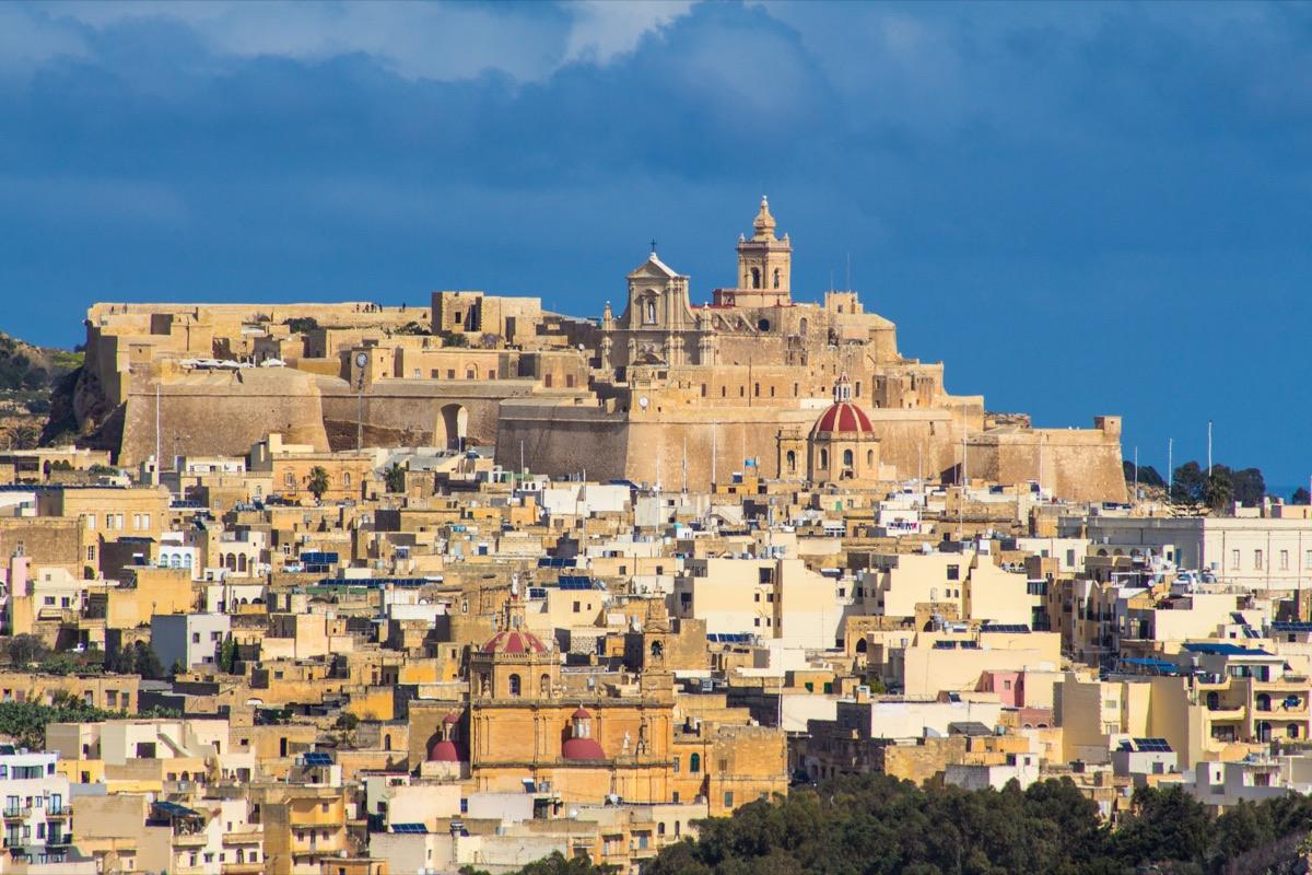 The fortified walls of the Cittadella rising above Victoria, Gozo
