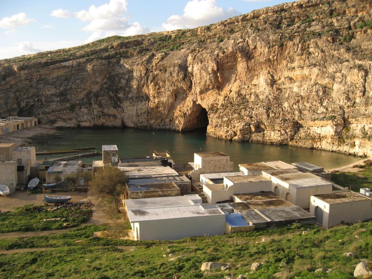 The Inland Sea at Dwejra with its cliffs and fishermen's boats