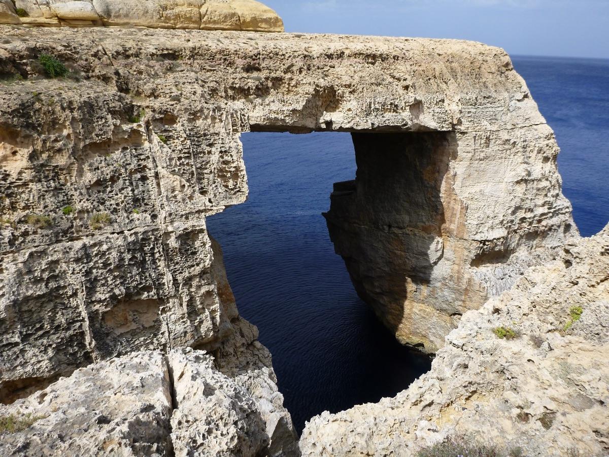 The Wied il-Mielaħ window, a natural limestone arch over the sea