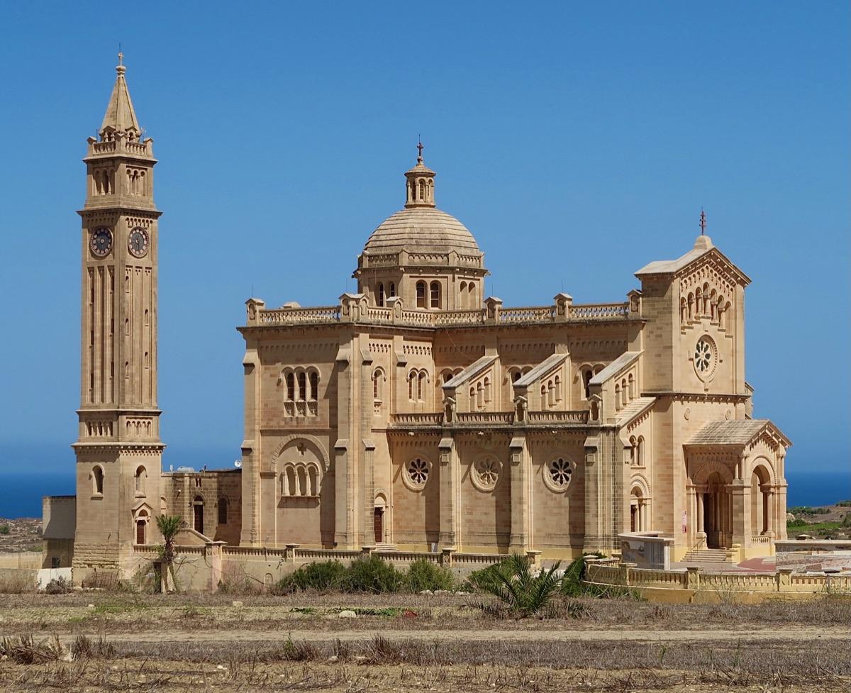 Ta' Pinu Basilica standing alone in the countryside near Għarb